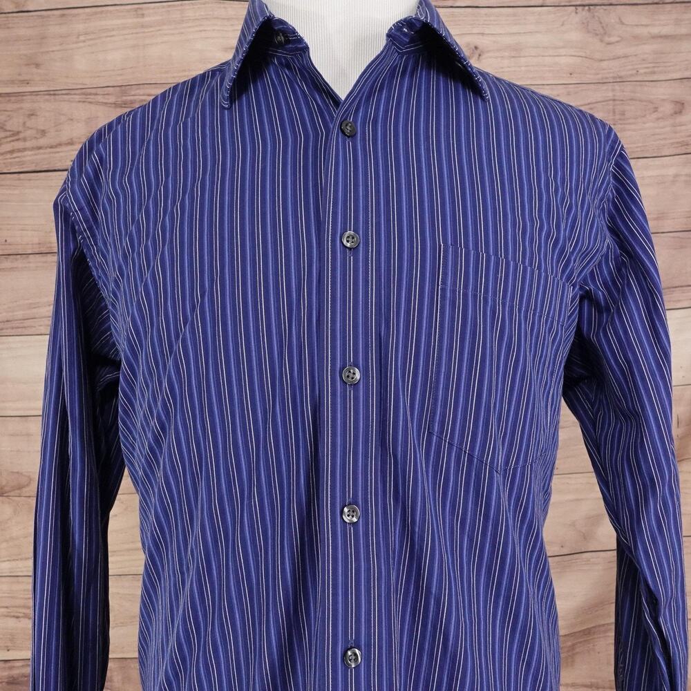 Michael Kors Dress Shirt Mens 16 34/35 Blue Stripe Large Long‎ Sleeve